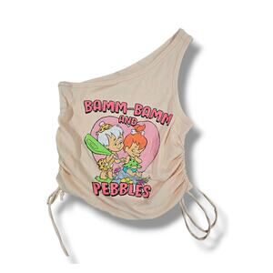 The Flintstones women's Bamm-Bamm and Pebbles One Shoulder Ruched Top Large